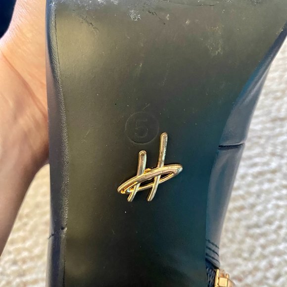 Lulu Hun navy blue heeled booties w/ zip closure & red ties, women's size 6 - Picture 7 of 9